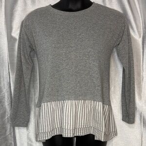 Ellison Peplum Top Gray White Stripes Layered Sweatshirt Women’s M